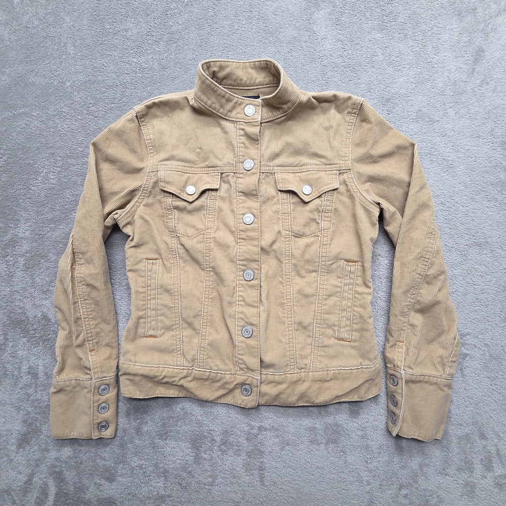 Gap Jacket Womens S Beige Corduroy Collared Pockets Slim Button Closure
